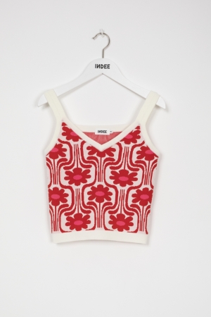 PRINTED SHOULDER STRAPS TOP CHILI RED