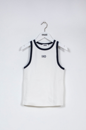 BICOLOR RIBBED TANK TOP OFF WHITE
