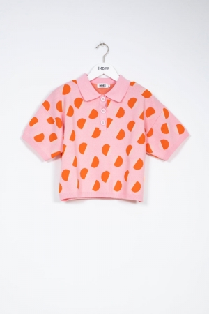 KNITTED POLO W DOTS CANDY PINK