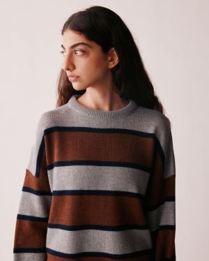 CREWNECK STRIPE BROWN/GREY
